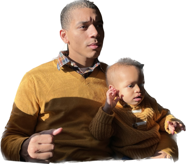 Header image of author and son